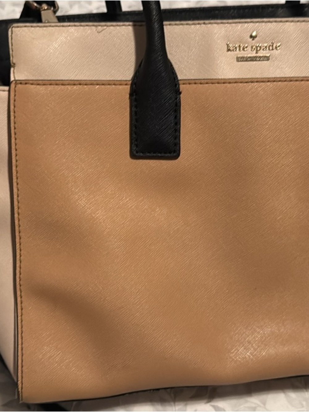 kate spade Two-Tone Tan, Black & Cream Leather Tote